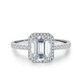 1ct 2ct Moissanite Ring for Women Emerald Radiant Cut Lab Diamond Rings Sterling Silver 925 with Gold Plated Wedding Band