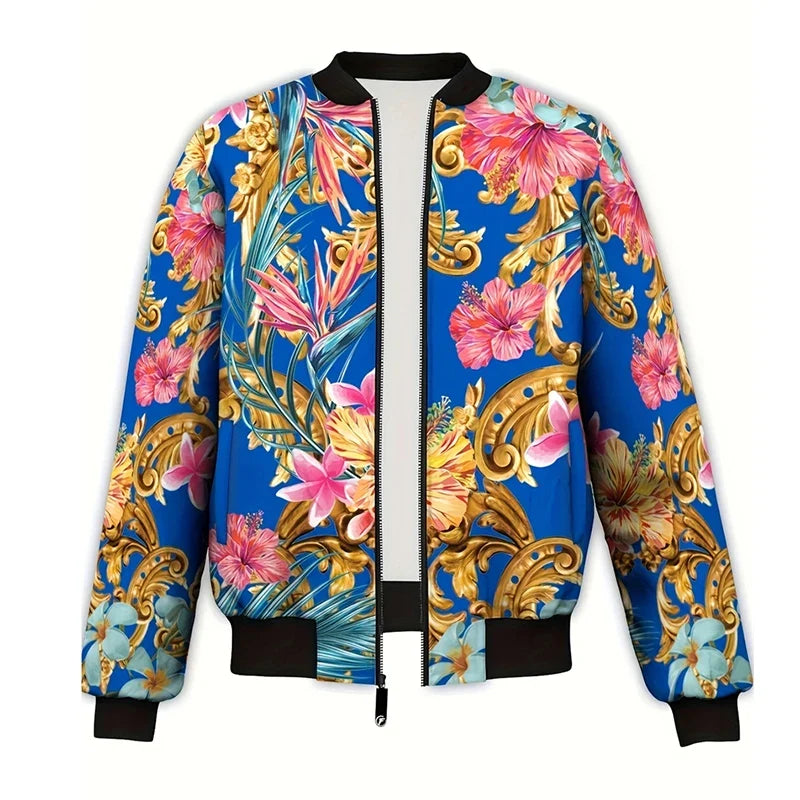 Luxury Baroque Bomber Jacket Men Women 3D Printed Gold Graphic Floral Jackets Street Trend Fashion Autumn Zipper Soft Coat