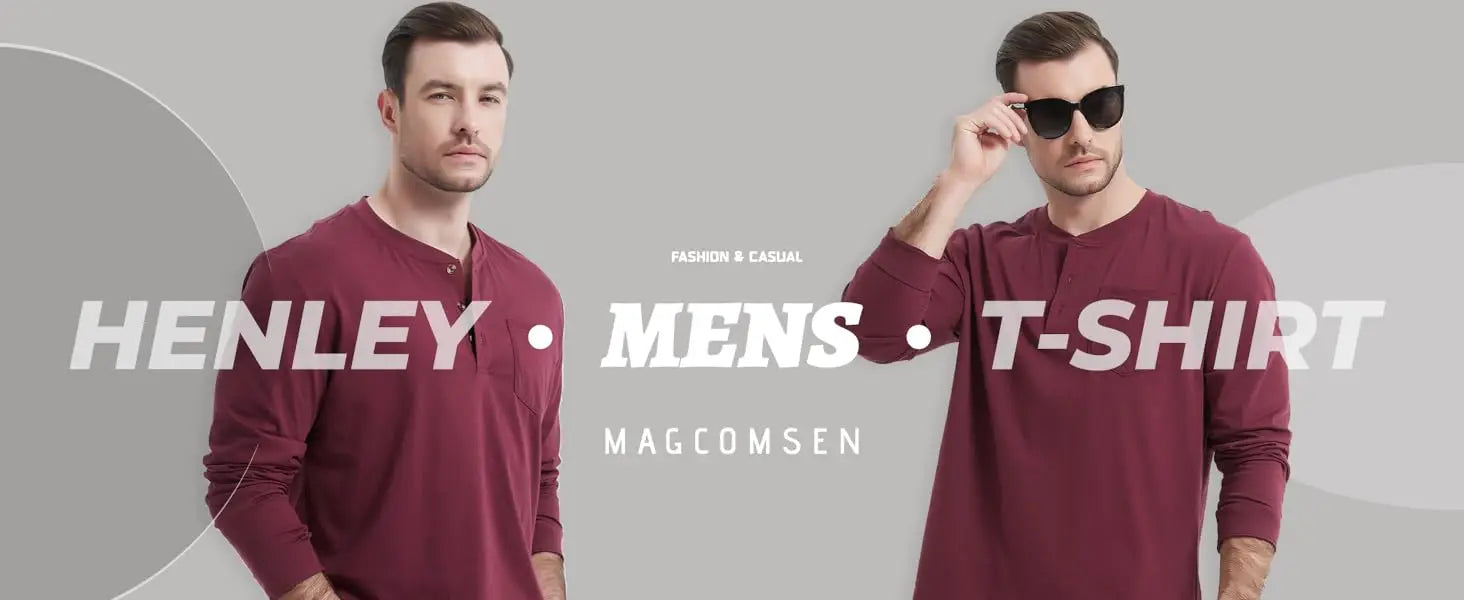 Henry Neck Long Sleeves Men's High Quality Cotton Henley Shirts Casual Button T-Shirt with Pocket Placket Fitted Tees
