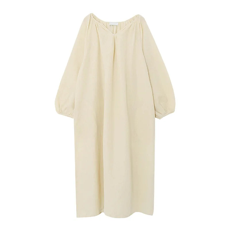 Vintage 100% Cotton Women Dress V Neck Long Sleeve Korean Jananse Pajama Dresses Ladies Comfortable Homewear Wearable Outside