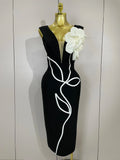 Sexy Off Shoulder White Flower Black Red Bodycon Bandage Long Dress Women Luxury Celebrity Evening Club Elegant Party Gowns