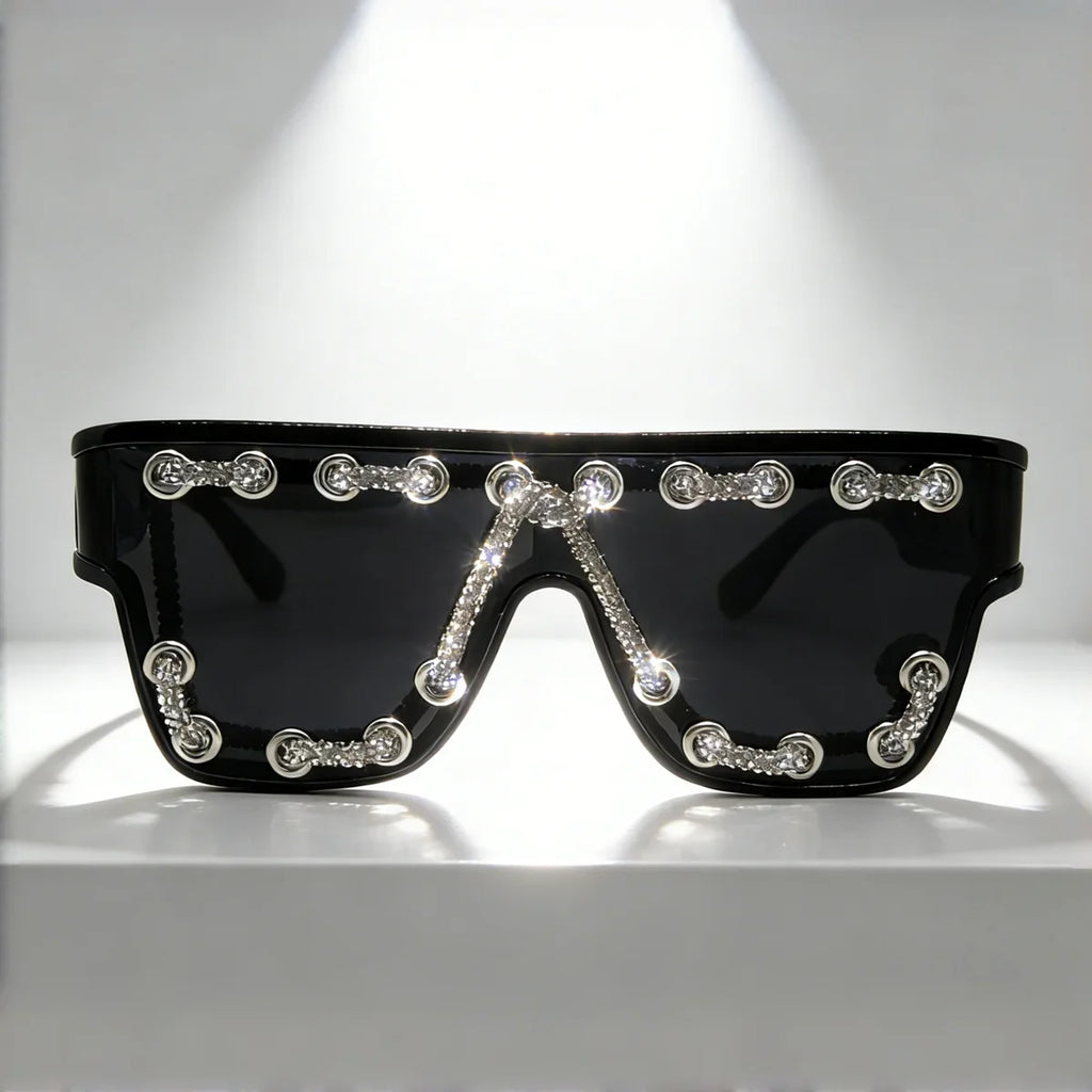 Y2K Oversized Square Sunglasses for Women Men Bling Rhinestone Decor Streewear Punk Statement Eyewear Trendy Fashion Shades