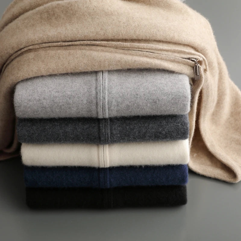 2025 New Men Knitted Plane Hooded Cardigan Cashmere Sweater Zipper Design Pocket Decoration High quality Thick Warmth Hoodie