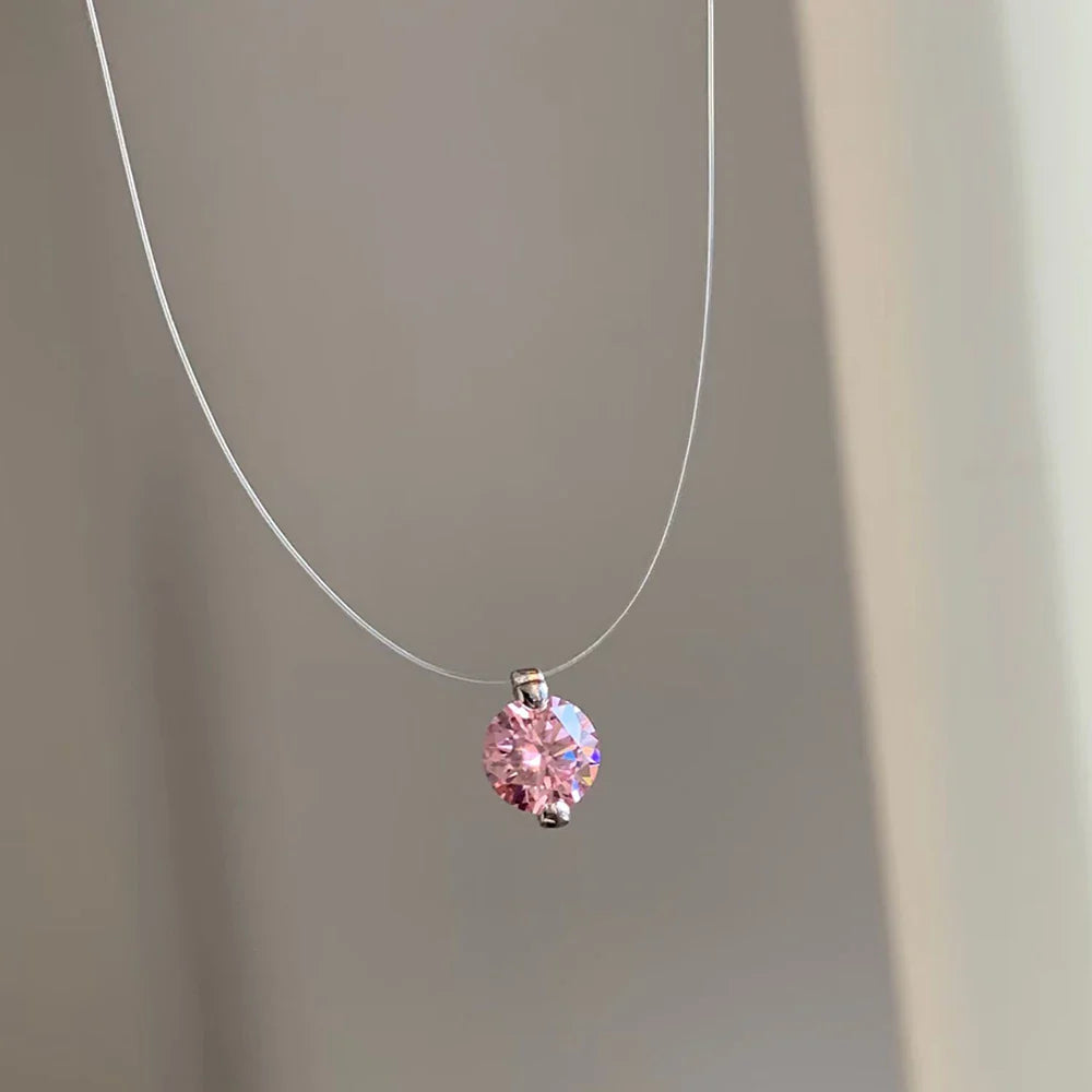 0.5-3CT Fishing Line Colorful Moissanite Pendant Necklace for Women  Certified 925 Sterling Silver Sparkling Diamond Necklace