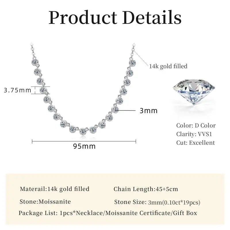 Sparkling 3MM Moissanite Bubble-Style Necklace 14K Gold Filled Choker Necklace for Women Wedding Jewelry Accessories
