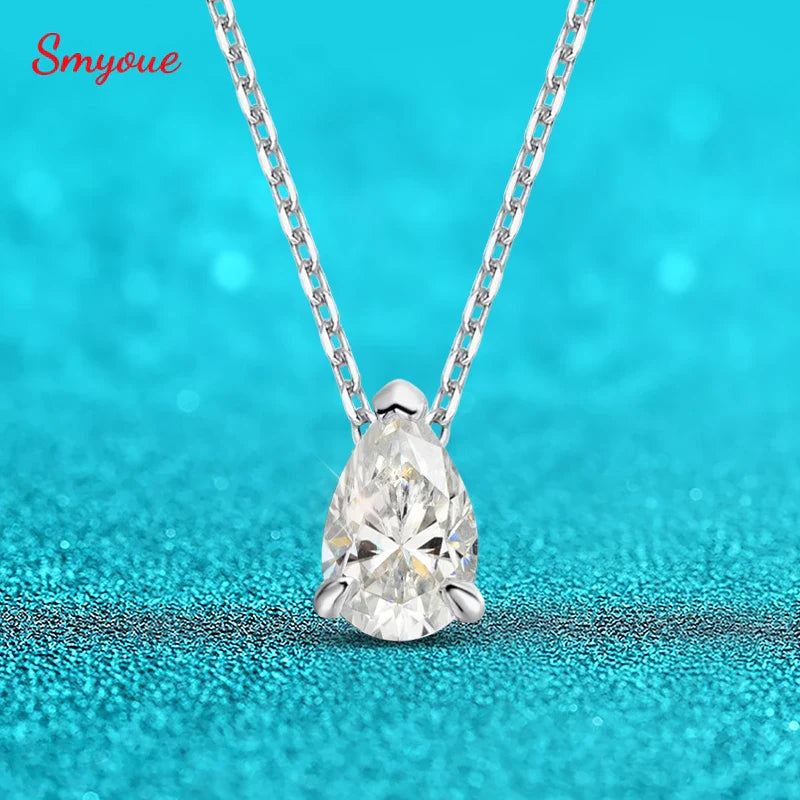 Certified 1CT 2CT Pear Cut D VVS1 Moissanite Necklace for Women 18k Gold Plated Jewelry 100%  Sterling Silver 925 Pendant