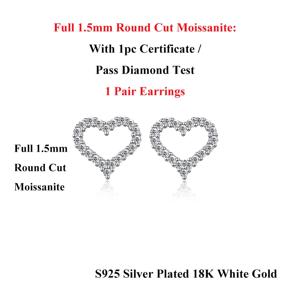 Heart Shape Full D Color Moissanite Link Bracelet Pendant for Women Girls S925 Silver Lab Diamond Chain Bracelets Earrings