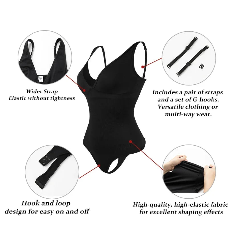 Halter Bodysuit Deep V Camisole Adjustable Strap Shapewear Top Tummy Control Women Sexy Thong Body Shaper Seamless Fajas 2025