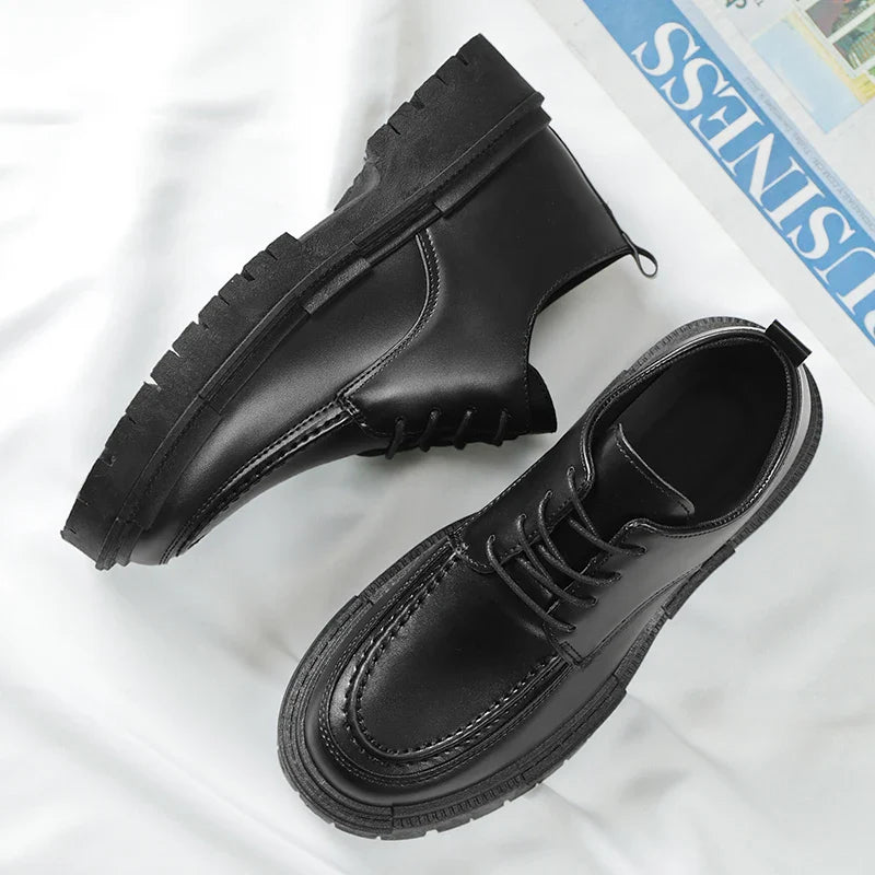 Thick Sole Formal Men’s Leather Shoes – Black, Business Wear, EU 40–48
