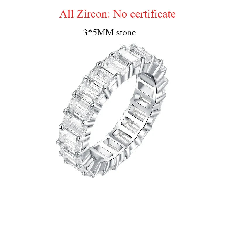 18k Plated 3*5mm Emerald Cut Moissanite Rings for Women Halo Full Eternity Bands Wedding Jewelry S925 Sterling Silver