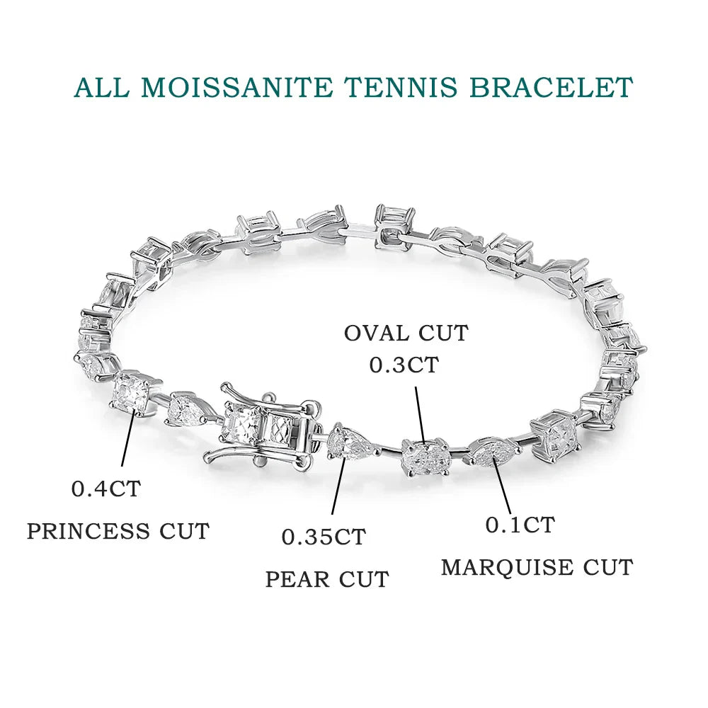 6.3 - 8.1ct Moissanite Tennis Bracelets for Women Men D VVS1 Lab Grow Diamond s925 Sterling Silver Plated 18k Bracelet