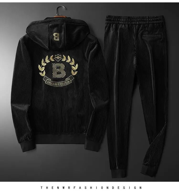 Hoodies For Men Autumn and Winter high quality Gold Velvet Thickened suit plus size Sports suit Two-piece Set pant sets