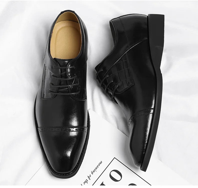 Men's Big Size 39-48 Black Leather Cap-Toe Oxford Shoes New Formal Business Dress Shoes Male Spring Autumn Wedding Shoe for Man