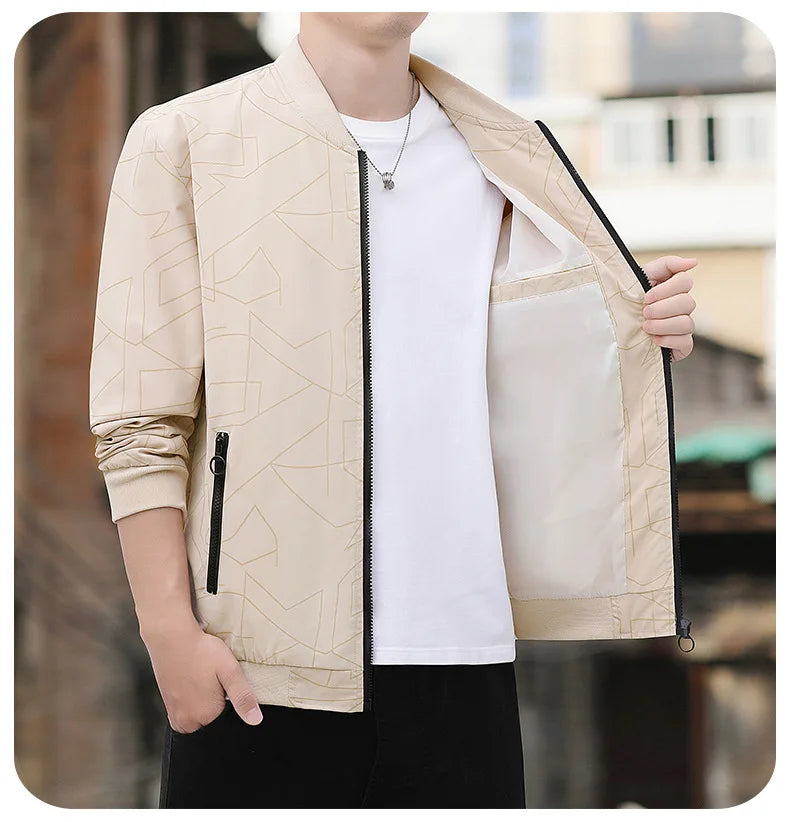2025 Spring and Autumn New Baseball Collar Short Loose Solid Color Jacket Men's Business Casual Thin Coat Trend Size M-5XL