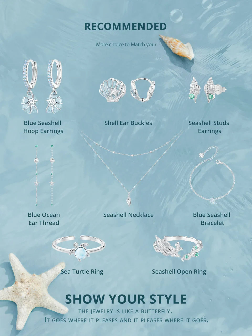 925 Sterling Silver Conch Layered Pendant Necklace Multilayer Stylish Choker Necklace for Women Ocean Series Jewelry
