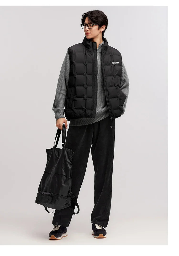 Down Vest Men 2024 New Winter Stand-Up Collar Printed Textured Outerwear Stacking Inner Wear Fashion Versatile.