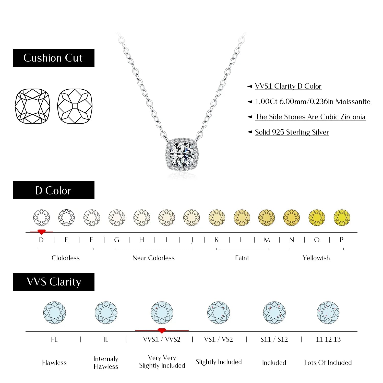 MODIAN Square & Round Halo Moissanite 925 Sterling Silver Pendant Necklace D Color VVS1 Lab Diamond Necklace For Women Jewelry
