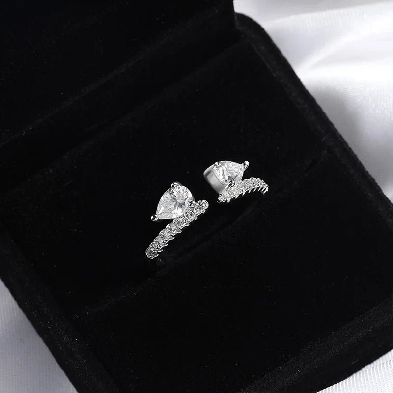Double Pear Cut Moissanite Rings for Women Adjustable 5-9 Size Lab Diamond Wedding Female Jewelry 925 Sterling Silver