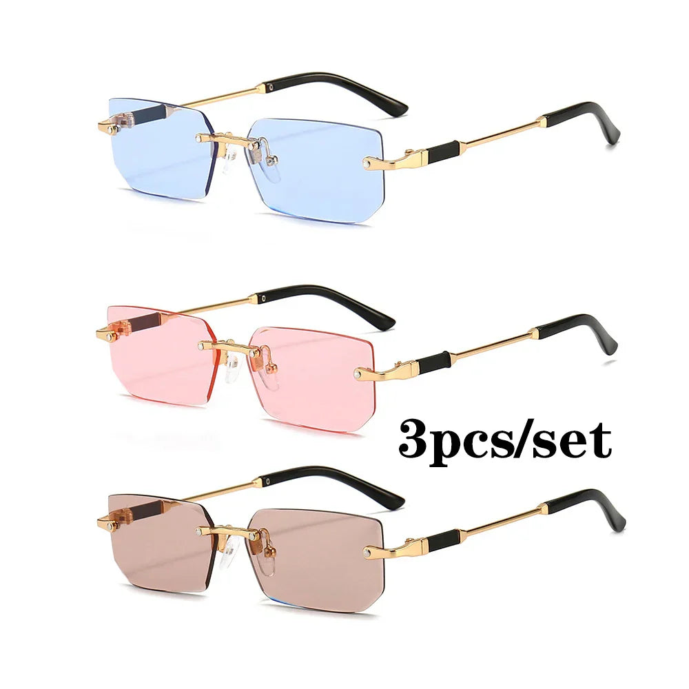Fashion Rimless Rectangle Sunglasses Popular Women Men Shades Small Square Sun Glasses For Female Male Summer Traveling glasses