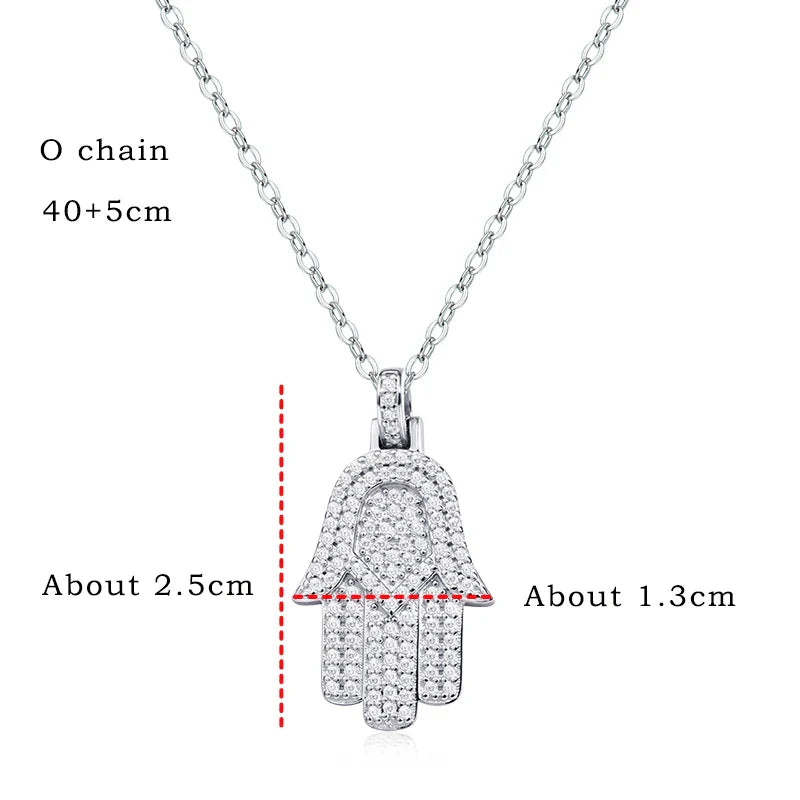 18k Plated Certified Moissanite Necklaces for Women Hand Shape Full Diamond Pendant Dainty Jewelry Pure S925 Silver