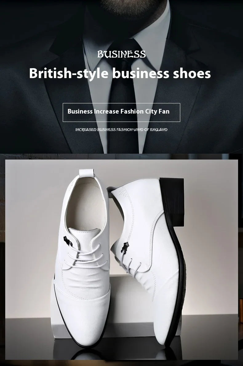 Business Men Oxford Leather Shoes Elevator Man Height Increase Insole 6CM White Black Thick Soled Formal Casual Shoes