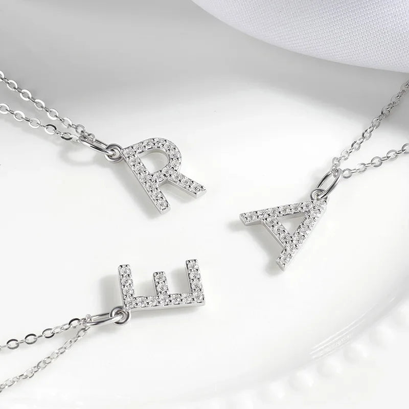 26 Letter Pendant All Moissanite Necklace for Women Small Size Jewelry Name Chain 100% Real S925 Sterling Silver Jewelry