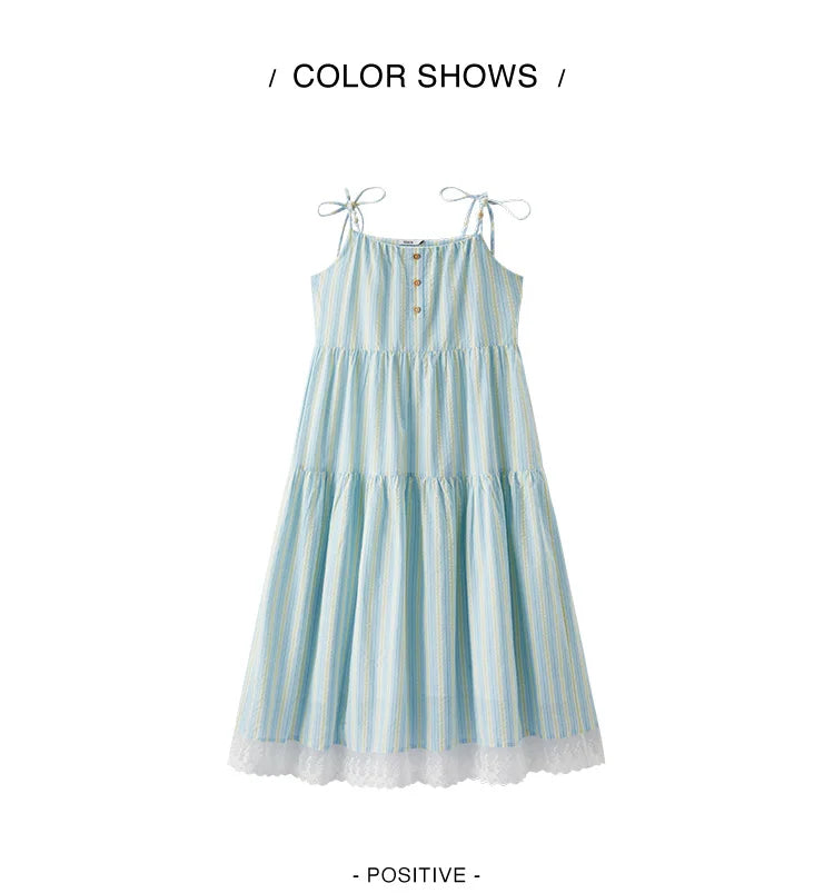 Textured Striped Dress Women Sweet 2025 Summer New Vacation Style Lace Strapless Sundress