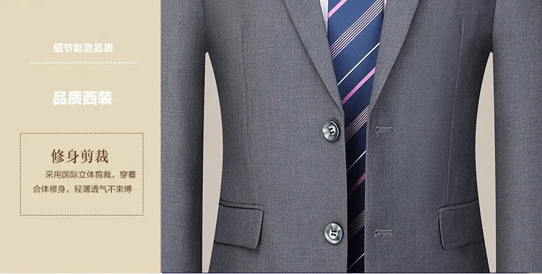 Men's Slim Fit Two-Button Wedding Suit Korean Style Business Formal Two-Piece Set with Trousers High-Quality 2025