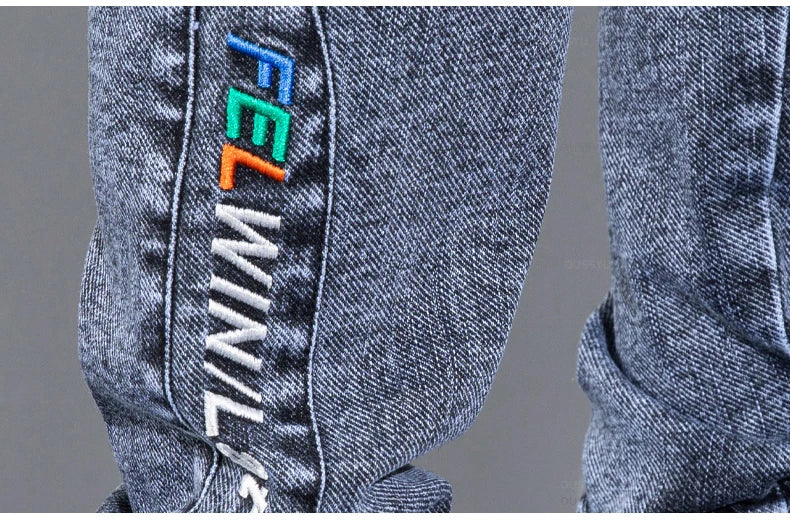 Four Seasons Blue Cargo Jeans Men Streetwear Denim Jogger Pants Baggy Harem Jean Trousers Male Oversize Large size4 5 6 7XL 8XL