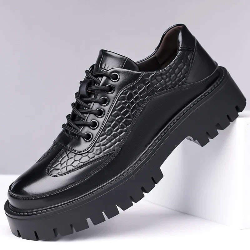 Retro Brown Men's Banquet Leather Shoes Thick Soled Wear-resistant Work Shoes2025 Classic Brand Men's Business Dress Shoes