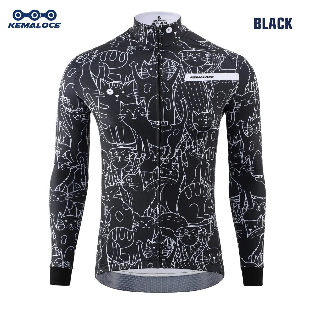 Winter Cycling Jackets Men Fleece Long Sleeves High End Bike Jackets Black&White Thermal Fabric MTB Bicycle Clothing