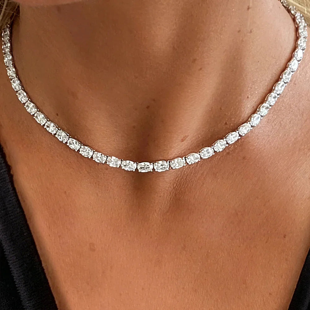 East West Set Oval Cut Moissanite  Tennis Necklace with Certificate S925 Silver 0.3/0.5carat Diamond Riviera Choker for Women