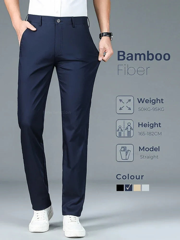 Bamboo Fiber Straight Business Pants Men Long Formal Trouser Male