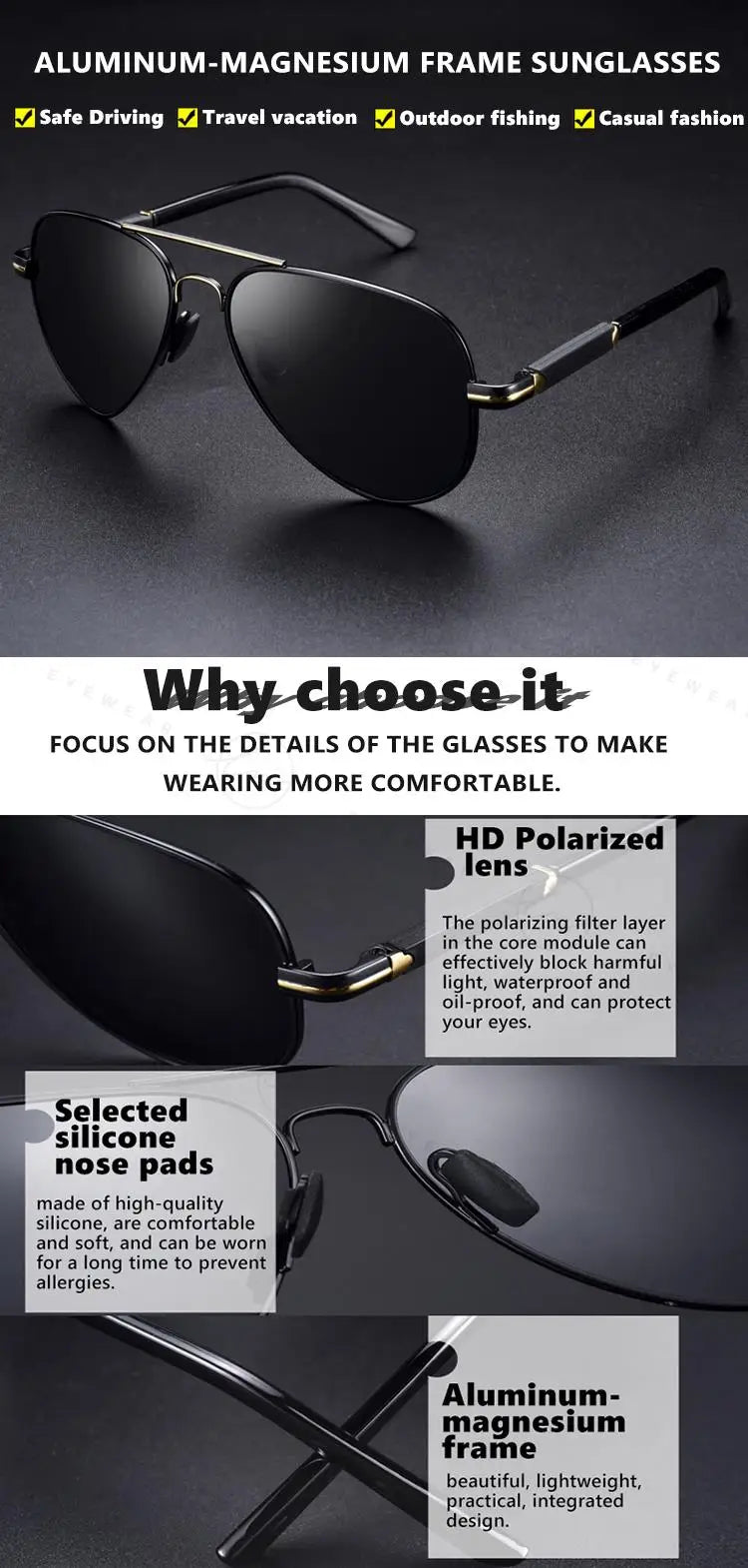 Design Aviation Sunglasses Polarized Man Photochromic UV400 Glasses Woman Anti-glare Driving Goggles zonnebril heren