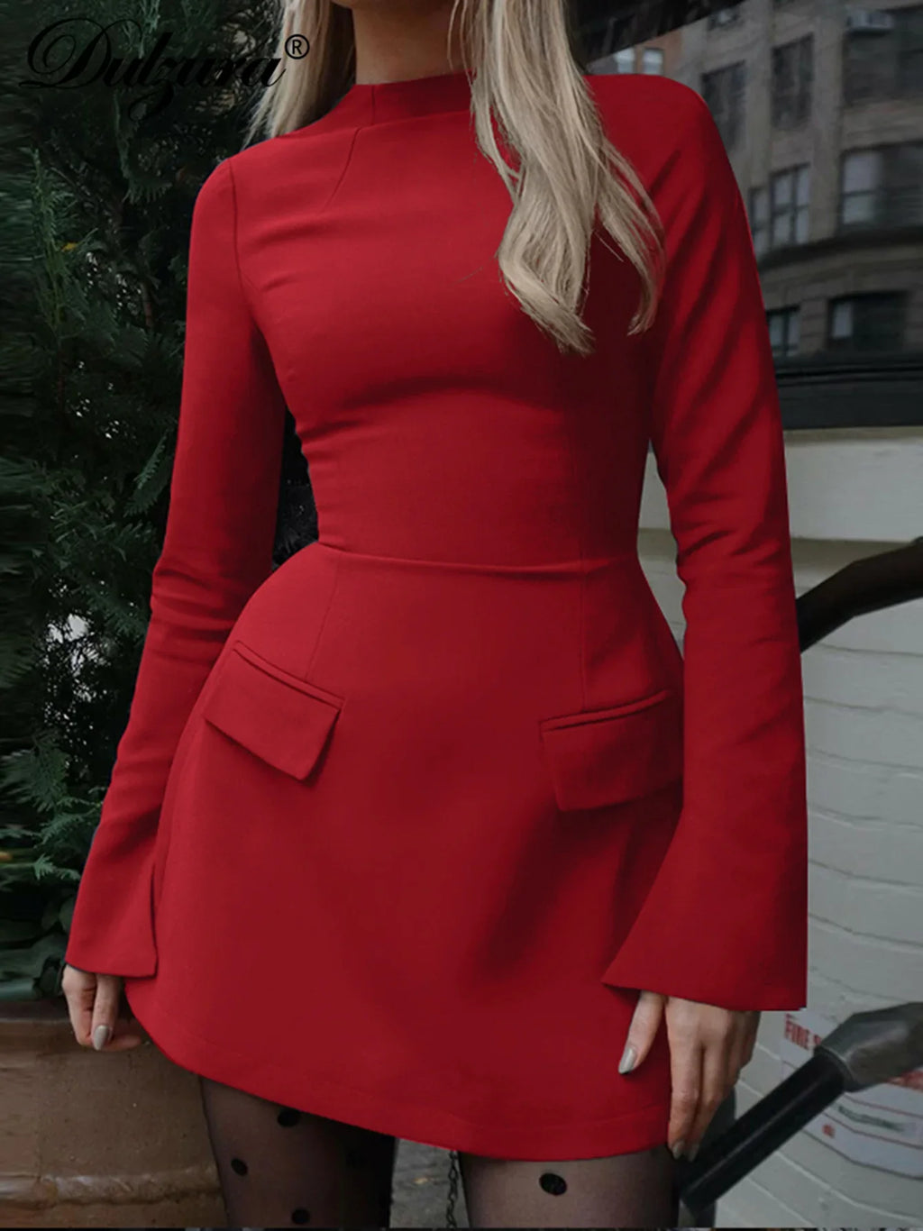 Long Sleeves Zipper Bodycon Mini Dress With Pocket Solid Elegant Outfit Office Streetwear Women’S Autumn Winter Clothes