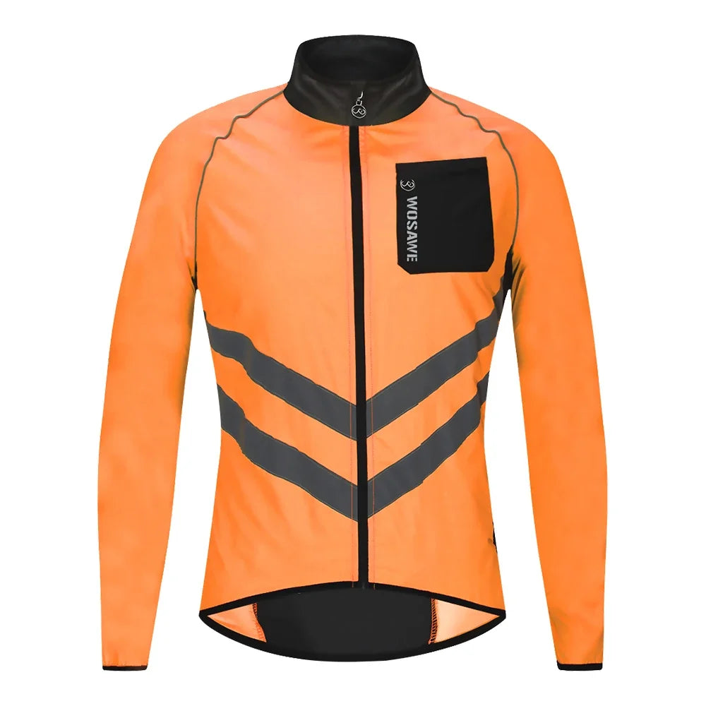 Men’s Cycling Windbreaker Jacket Waterproof Windproof Reflective Bike Coat Lightweight Outdoor Sports Apparel Portable