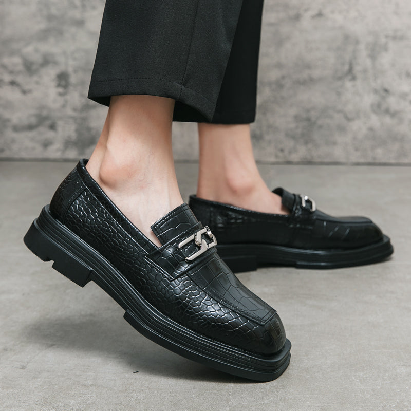 Fashionable Dress Loafers For Men, Crocodile Embossed Chain Decor Slip-on Dress Shoes