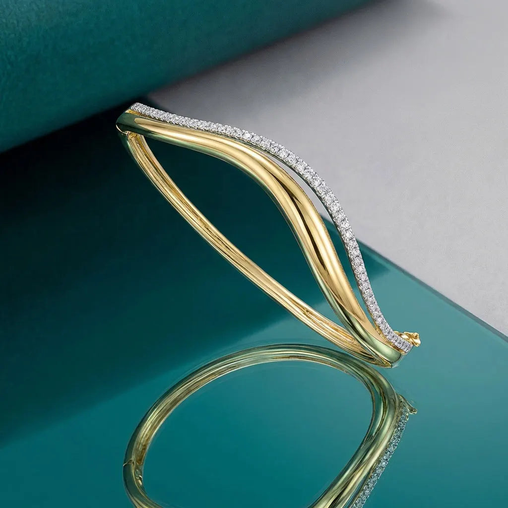 Double Wavy Bangle Bracelets for Women GRA Certified 1.5mm Diamond s925 Sterling Silver Plated 18K Bracelet