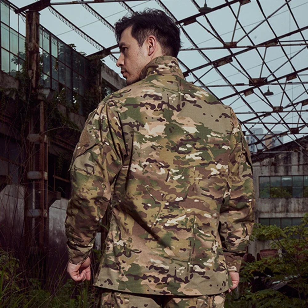 Men's Field Camouflage Clothing Tactical Combat Training Uniform Outdoor Hunting Camping Camo Long Sleeved Windbreaker Coat