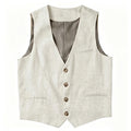 Beige Linen Men's Vest V Neck Summer Waistcoat Single Breasted Light Weigt Men's Suits Vest