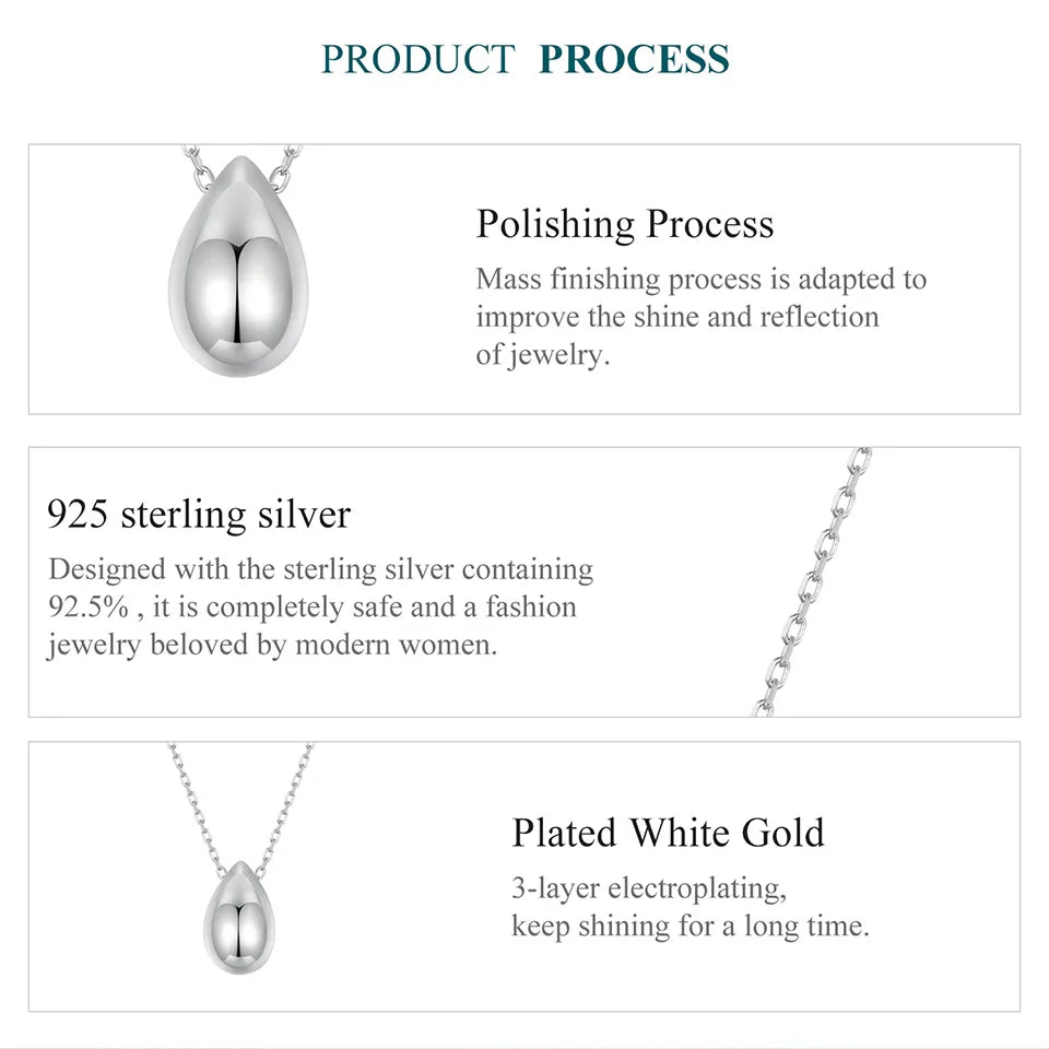 Solid 925 Sterling Silver Dainty Pear Pendant Necklace for Women, White Gold Plated Teardrop Pendant Necklaces