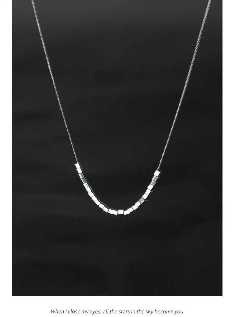 925 Sterling Silver Slide Block Sparkling Necklace Basic Chain Link Simple Fine Jewelry For Women Valentine's Day Gift