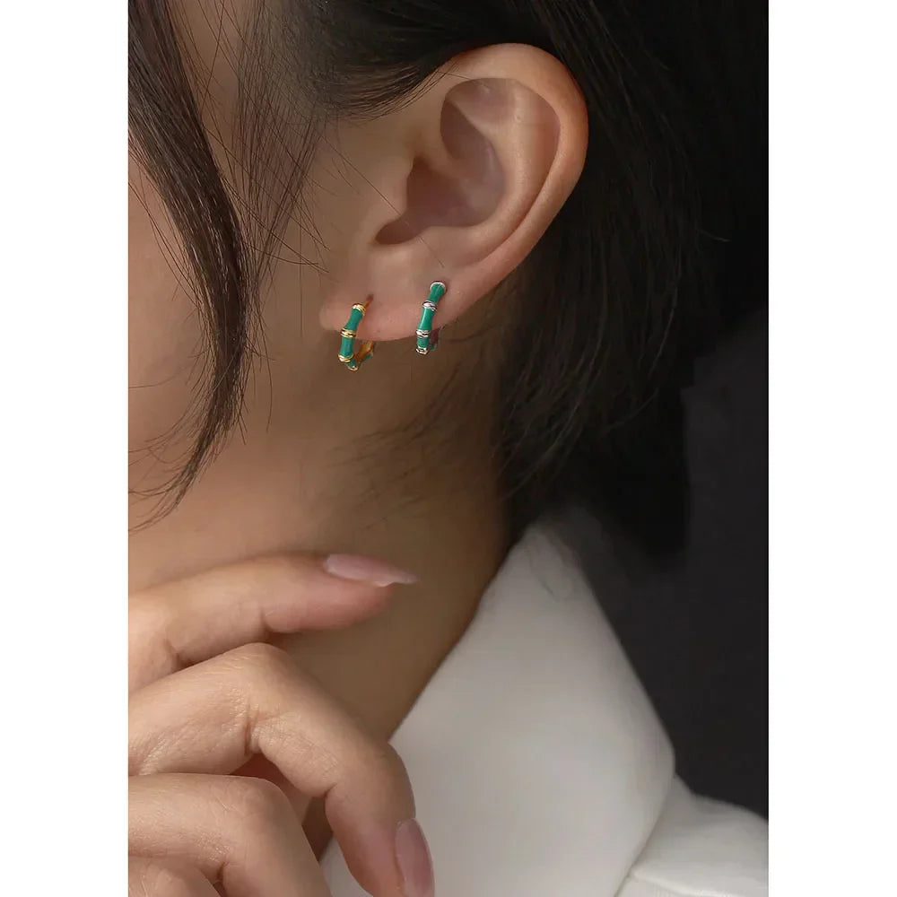 925 Sterling Silver Earring Colorful Dripping Oil Material Ear Ring Ear Buckle Rhombus Shape Trend Wild Girl Women Boy Ear Jewel