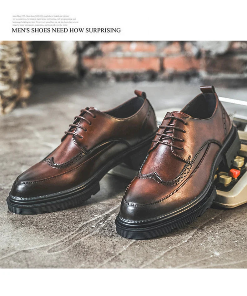 Big Size Men Height Increaseing Dress Brogue Shoes Gentleman Suit Elevator Shoes Oxford Invisible Heel 4/7/9CM Wedding Man Shoes