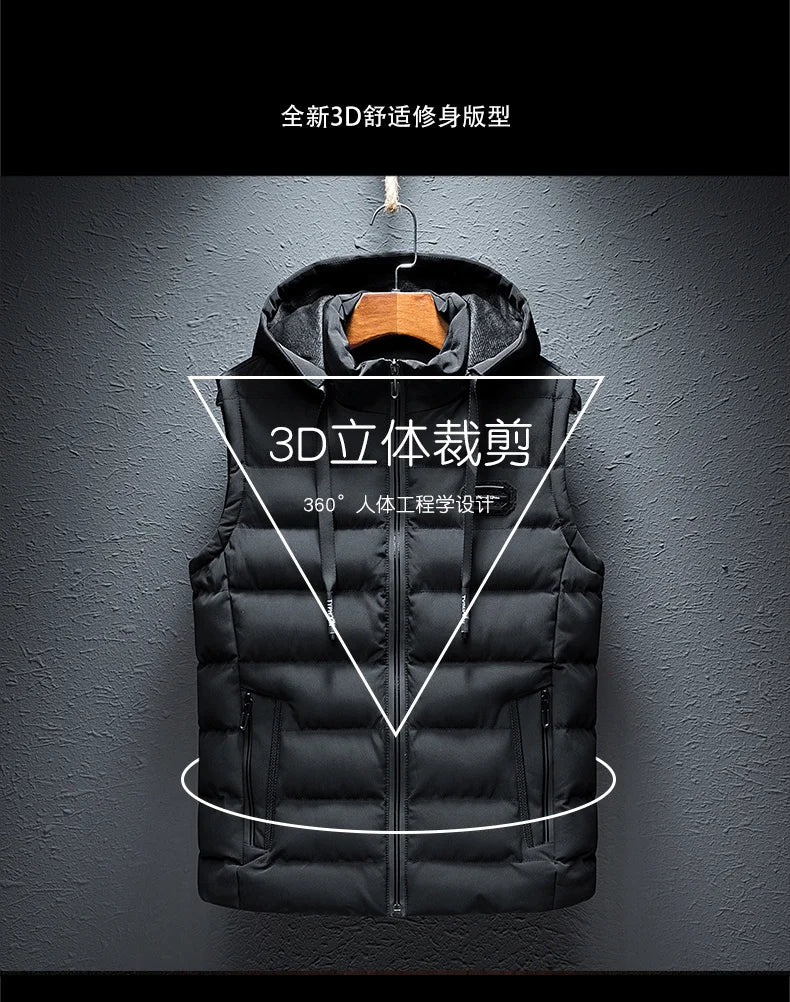 New Hooded Casual Vest Jacket for Men Autumn Winter Warm Sleeveless Jacket Fashion Comfortabel Zipper Waistcoat Plus Size M-6XL