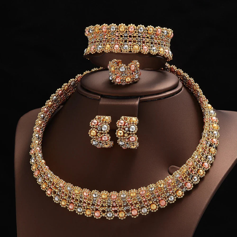 Dubai Wedding Bridal Full Jewelry Sets For Women Party Luxury Nigeria Gold Plated Beads Choker Necklace Jewelry Set