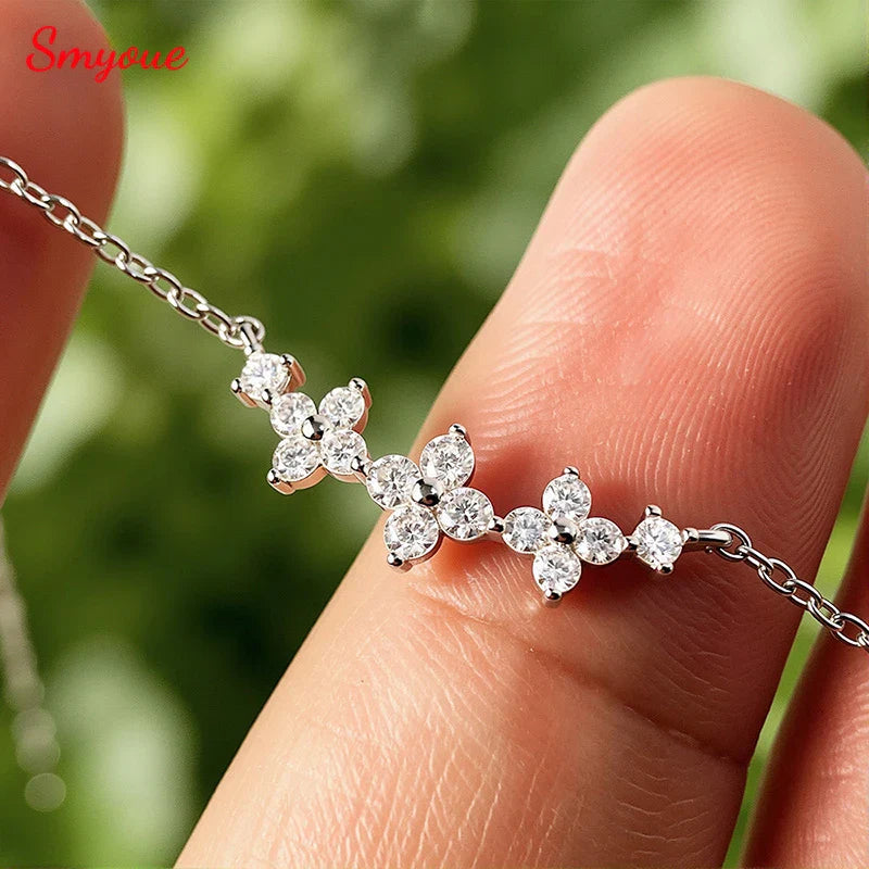 Flowers All Moissanite Necklace Gradient Smile Pendant for Women Girls Birthday Gift Couple Jewelry S925 Sterling Silver