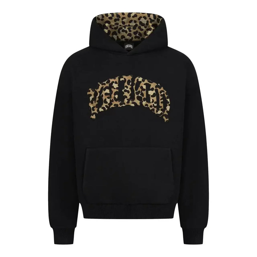 High street fashion leopard print letter embroidered men sportswear suit Y2K American casual retro hoodie trend loose clothing