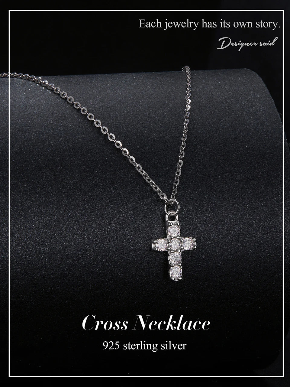 White Gold Plated Moissanite Cross Necklace for Women, 925 Sterling Silver Small Religious Faith Cross Necklace Xmas Gift