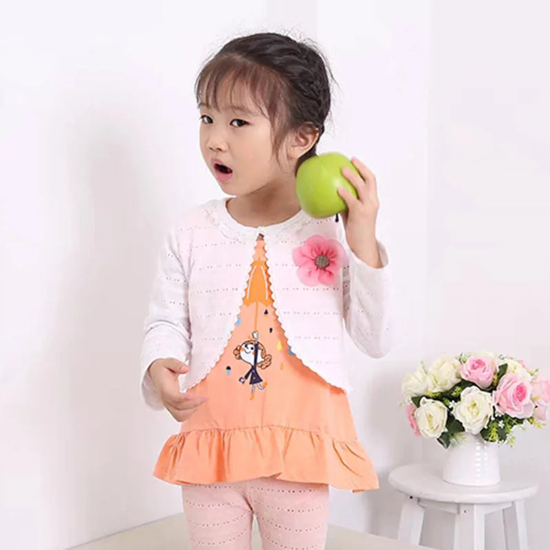شال جاكيت صيفي للبنات بأكمام طويلة رفيعة كارديجان أطفال ملابس خارجية بيضاء